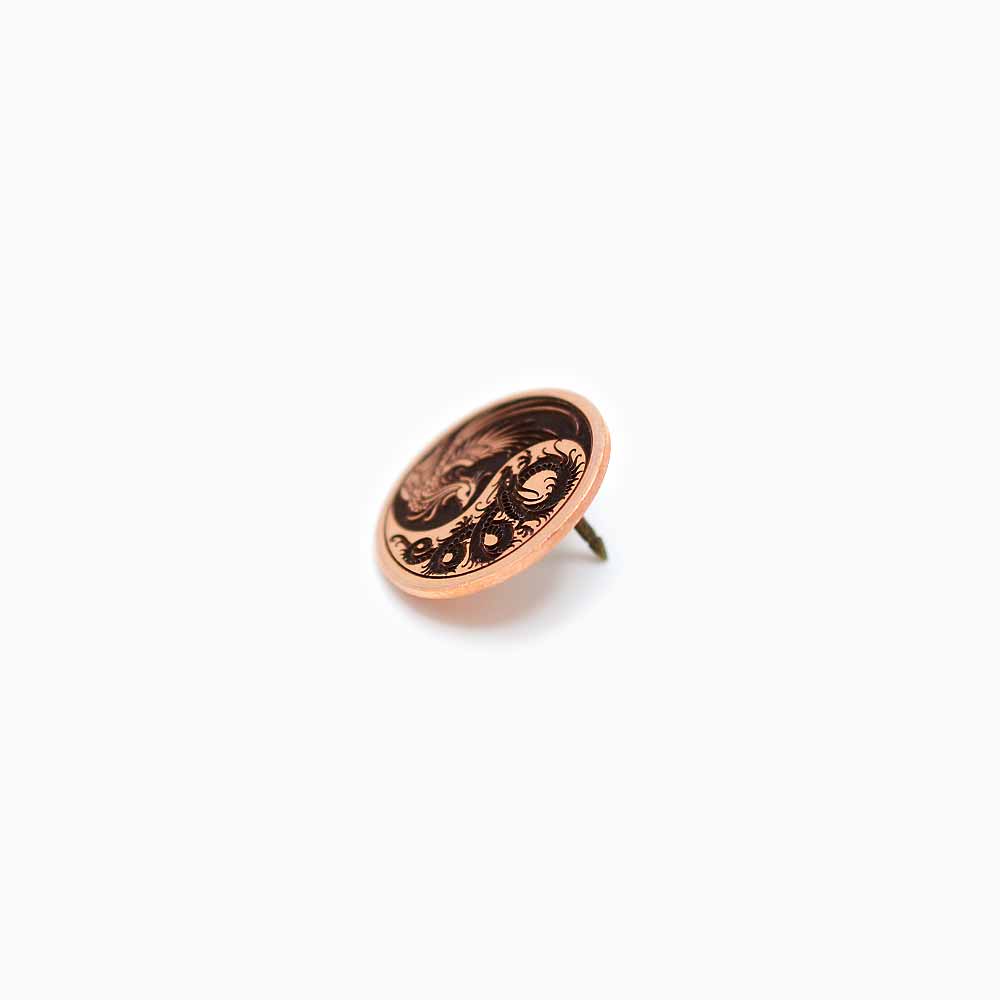 Ying Yang Serpent Bird Copper Pin Side View