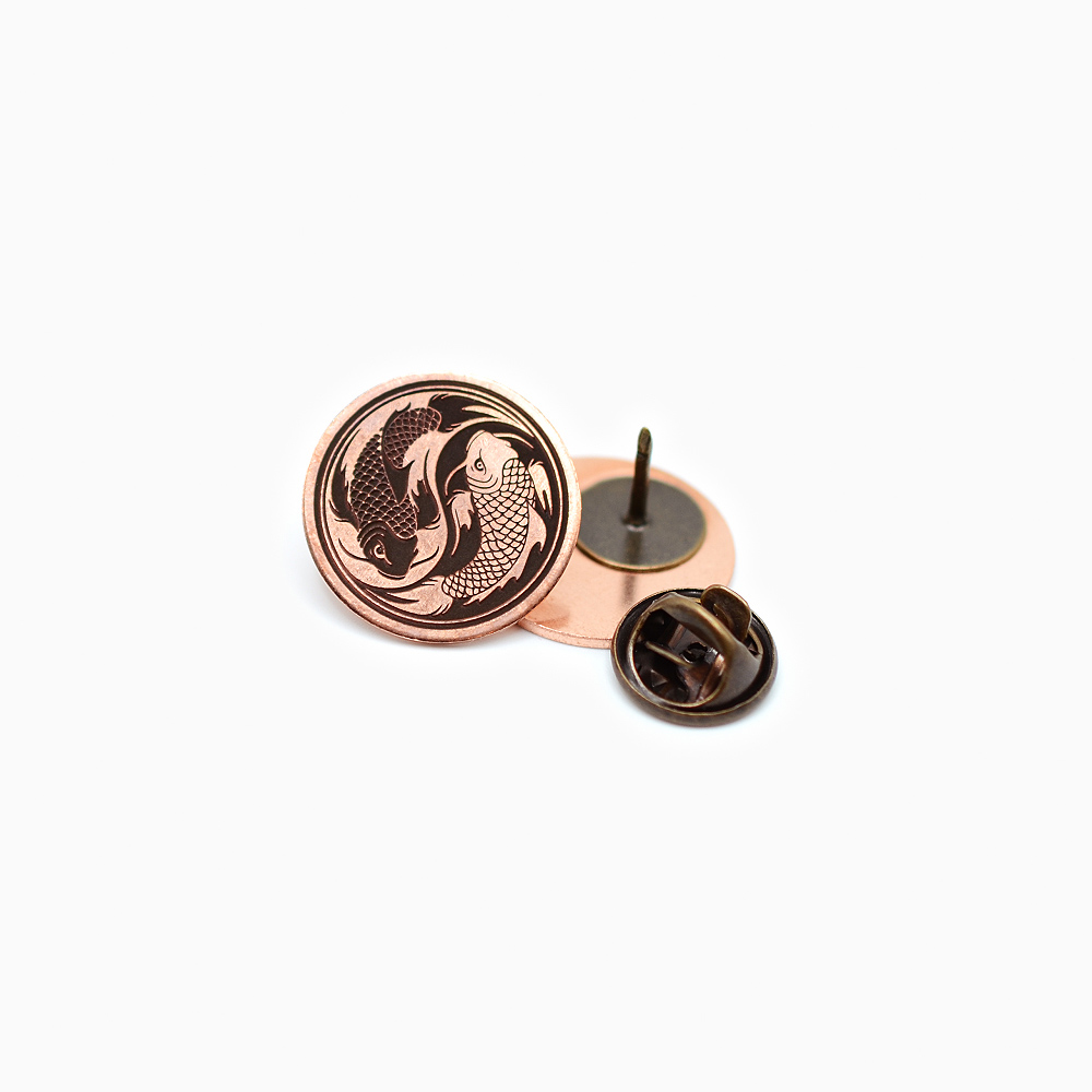 Yin Yang Koi Fish Copper Pin Front and Back Pin Clasp